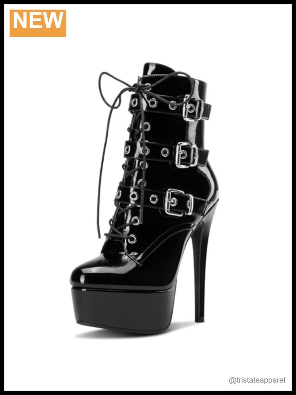 6 Inch Stiletto Heels Platform Lace Up Ankle Boots Faux Leather Side Zipper